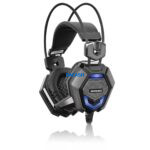 Audífono con micrófono Micronics Ludico MIC-HG801R Estos audífonos destacan por su iluminación LED azul, sonido con vibración