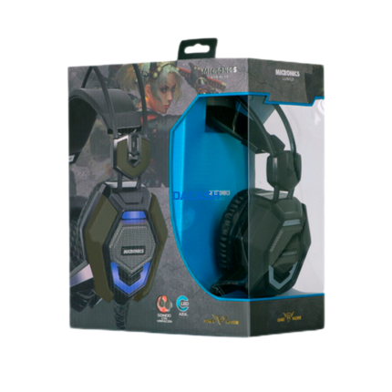 Audífono con micrófono Micronics Ludico MIC-HG801R Estos audífonos destacan por su iluminación LED azul, sonido con vibración