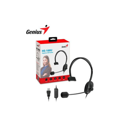Audífono C/Microf. Genius Hs-100u Mono Usb Black Auricular USB de un solo oído con ajuste micrófono y control en línea para chatear.