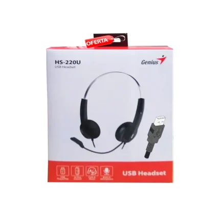 Audífono C/Microf. Genius Hs-220u Usb Black Es un auricular de diadema USB ultraligero para voice chatting, videoconferencias