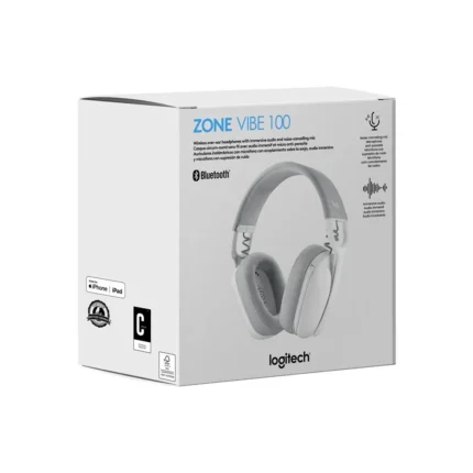Audifono C/Microf. Logitech Zone Vibe 100 Bluetooth Versión de Bluetooth 5.2 Color Blanco Micrófono con supresión de ruido Radio de acción inalámbrico Hasta 30m