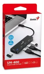 Hub Usb-C Genius Uh-400 4 Usb-A 3.0 Black Genius UH-400 ofrece 4 puertos USB 3.0 para ordenadores mediante conector USB tipo C.