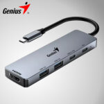 Hub Usb-C Genius Uh-500 2 Usb-A 3.0 / 1 Usb-C / 1 Hdmi 4k Power Delivery 100w Silv Hub Multipuerto Con Entrada De Alimentación Pd Para Carga
