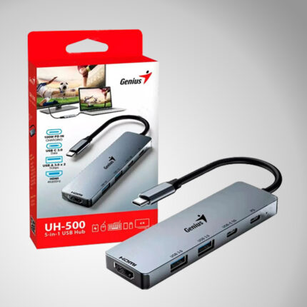 Hub Usb-C Genius Uh-500 2 Usb-A 3.0 / 1 Usb-C / 1 Hdmi 4k Power Delivery 100w Silv Hub Multipuerto Con Entrada De Alimentación Pd Para Carga
