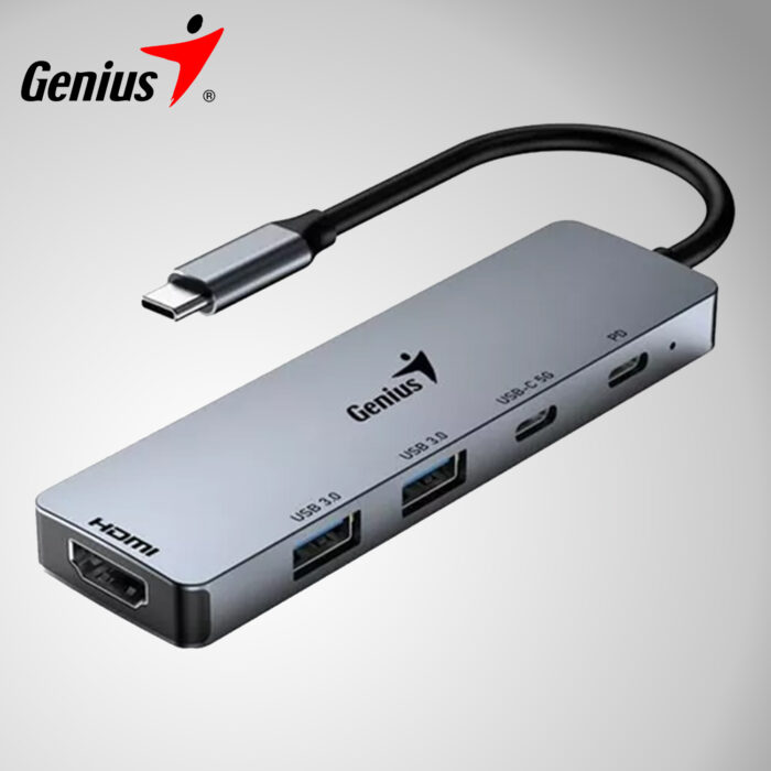 Hub Usb-C Genius Uh-500 2 Usb-A 3.0 / 1 Usb-C / 1 Hdmi 4k Power Delivery 100w Silv Hub Multipuerto Con Entrada De Alimentación Pd Para Carga