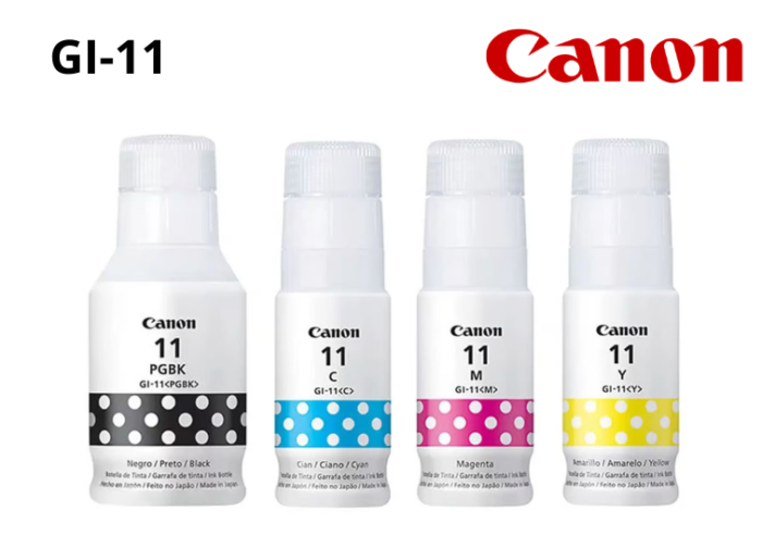 Kit De Tinta Canon GI-11 Pack De 4 Colores rendimiento de hasta 8,300 páginas en blanco y negro y 7,700 páginas a color, 2,200 fotos a color