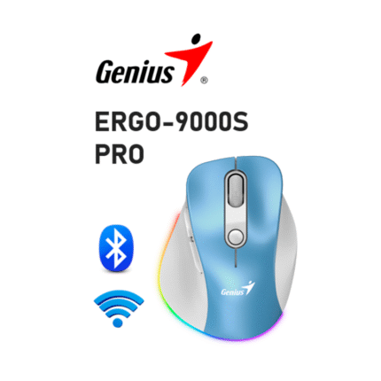 Mouse Genius Ergo 9000s Pro Dual Recargable Wireless/Bt 6-Bot Silent Rgb Light Blue Resolución dpi 800 / 1200 (predeterminado) / 1600 / 2400.