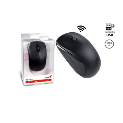 Mouse Genius Nx-7000 Wireless Blueeye Black Frecuencia RF 2.4 GHz  Motor de sensores Ojo azul Resolución (DPI) 1200 Botones 3 Tipo de batería AA Peso Aprox. 56g