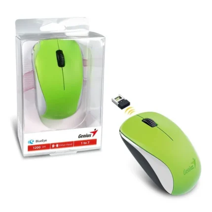 Mouse Genius Nx-7000 Wireless Blueeye Green Frecuencia RF 2.4 GHz  Motor de sensores Ojo azul Resolución (DPI) 1200 Botones 3 Tipo de batería AA Peso Aprox. 56g