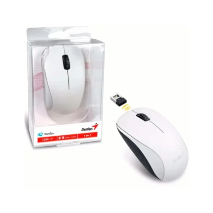 Mouse Genius Nx-7000 Wireless Blueeye White Frecuencia RF 2.4 GHz  Motor de sensores Ojo azul Resolución (DPI) 1200 Botones 3 Tipo de batería AA Peso Aprox. 56g