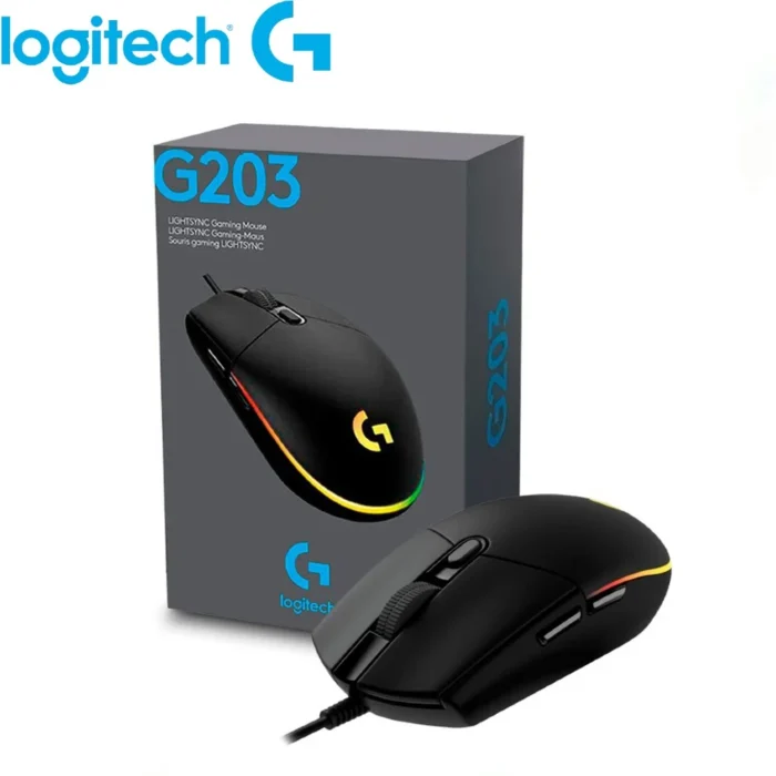 Mouse Logitech G203 Lightsync Optical 8000 Dpi Rgb Black Iluminación RGB LIGHTSYNC 6 botones programables Longitud del cable 2.1m Dimensiones 116.6 x 62.15 x 38.2mm