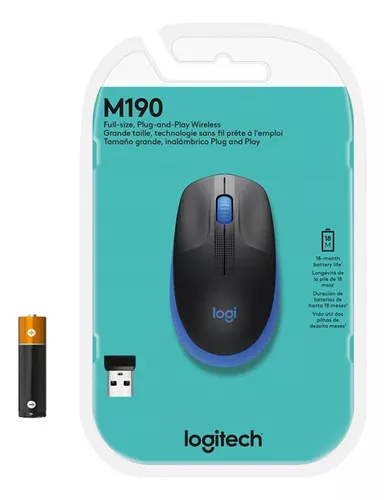 Mouse Logitech M190 Wireless Full-Size Blue Contenido Mouse Logitech M190 Wireless Full-Size Blue Conectividad Receptor USB ,Garantia 6 Meses