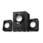 Parlante Genius Sw-2.1 300 10w 3.5mm 100v/240v Black Dimensiones Subwoofe 122 x 180.5 x 169.3 mm, satélites 82 x 11 x 68 mm. Peso Subwoofer 956 g