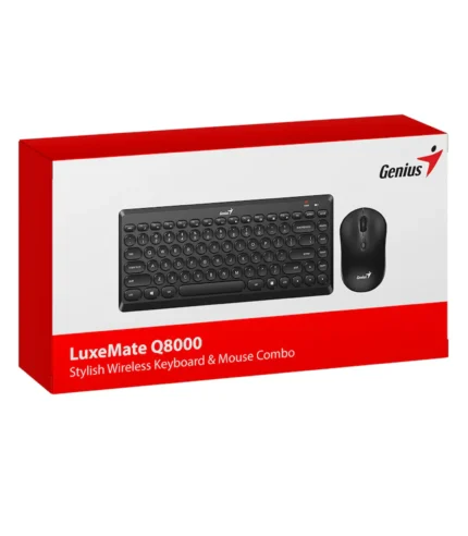 Teclado Genius + Mouse Luxemate Q8000 Tkl Wireless Usb Multimedia Sp Black Este combo está diseñado para promover un ahorro elegante del espacio.