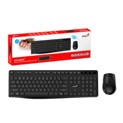 Teclado Genius + Mouse Wireless Km-8206s Usb Multimedia Sp Black Diseñado con teclas en formato chocolate, silencioso y multimedia