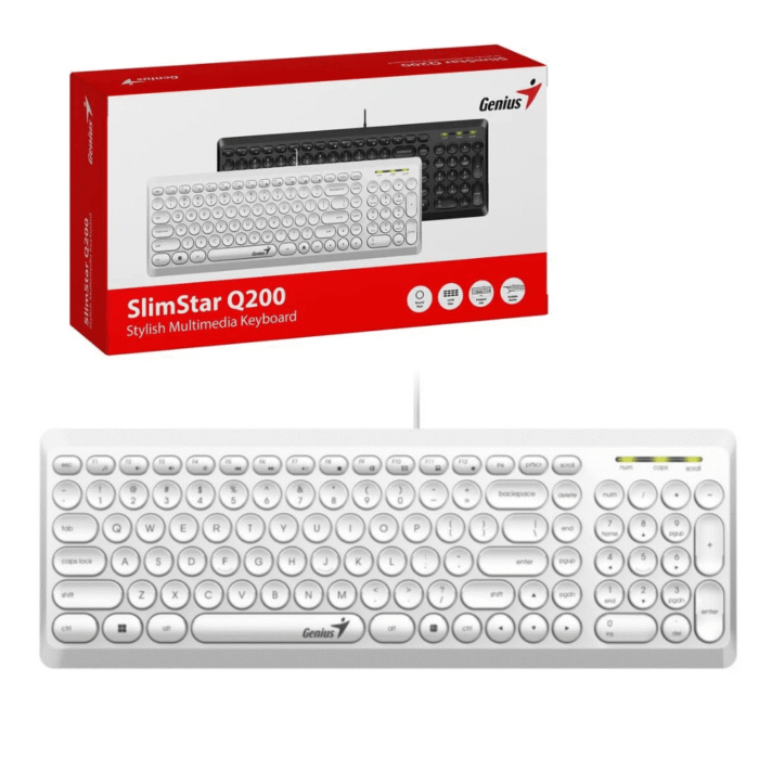 Teclado Genius Slimstar Q200 Usb Multimedia Sp Blanco Teclas Multimedia Con 12 tecla Multimedia se hace mucho más fácil el acceso a internet, labores de oficina