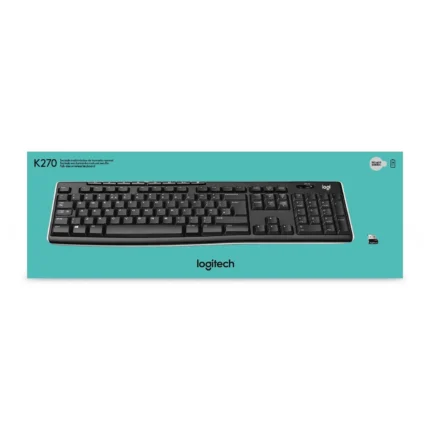 Teclado Logitech K270 Wireless Unifying Usb Sp Black Dimensiones 149 x 441.5 x 18 mm frontal 22 mm posterior Peso 498g Compatibilidad Windows 10, 11 o posterior