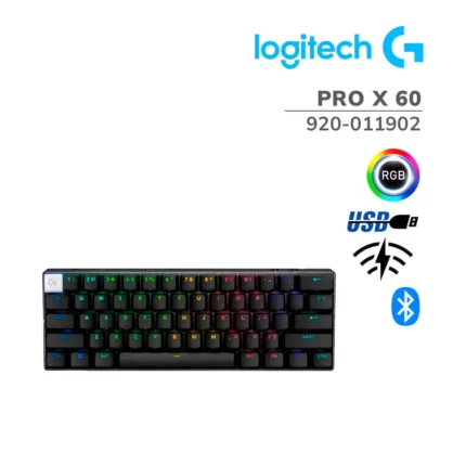 Teclado Logitech Pro X 60 Lightspeed Bt/Óptico/65 Hrs/Rgb Black Producto  Teclado Gamer Interfaz  2.4GHz Lightspeed/Bluetooth Iluminación RGB Switch Tactil