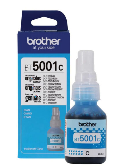 Tinta Brother Bt5001c Cian Dcp-T300w/500w/700w alcanza un rendimiento de 5000 páginas para imprimir documentos, informes y mucho más.