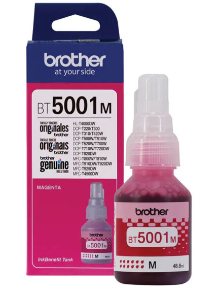 Tinta Brother Bt5001m Magenta Dcp-T300w/500w/700w alcanza un rendimiento de 5000 páginas para imprimir documentos, informes y mucho más