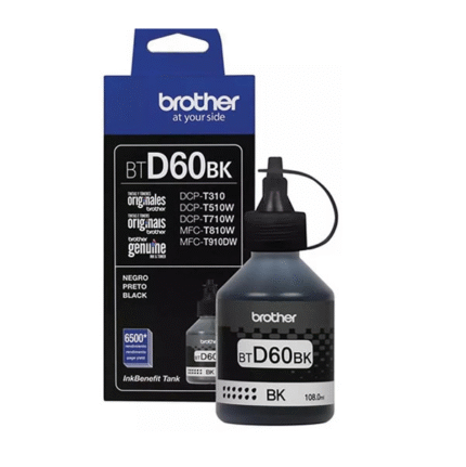 Tinta Brother Btd60bk Black Dcp-T310/510w/710w tienen una excelente calidad de impresión Es compatible con diversos modelos de BROTHER