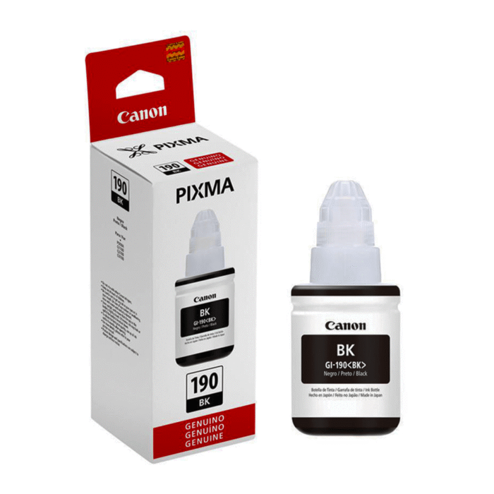 Tinta Canon GI-190BK Black, Compatible Con Canon Pixma G4110, G4100, G3111, G3110, G3100, G2111, G2110, G2101, G2100, G1100. Rendimiento 6.000 Páginas.