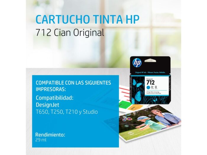 Tinta Hp 3ed67a (712a) 29ml Cyan está diseñada para altos estándares de calidad en impresiones a color, cuenta con un rendimiento de 29 ml.