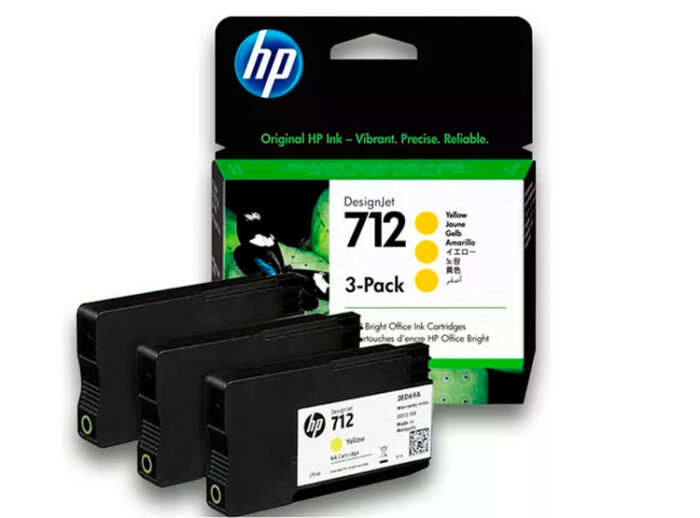 Tinta Hp 3ed79a (712a) 3 Pack 29ml Yellow está diseñada para altos estándares de calidad en impresiones a color ,cuenta con tres cartuchos.