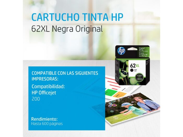 Tinta Hp C2P05AL (62XL) Negro (Ojm 200) (600 Pag) Imprima documentos con texto definido y colores vívidos gracias a los cartuchos HP