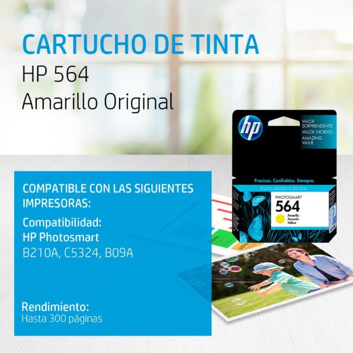 Tinta Hp CB320WL 564 Yellow 300 Pag está diseñada para altos estándares de calidad en impresiones a color.
