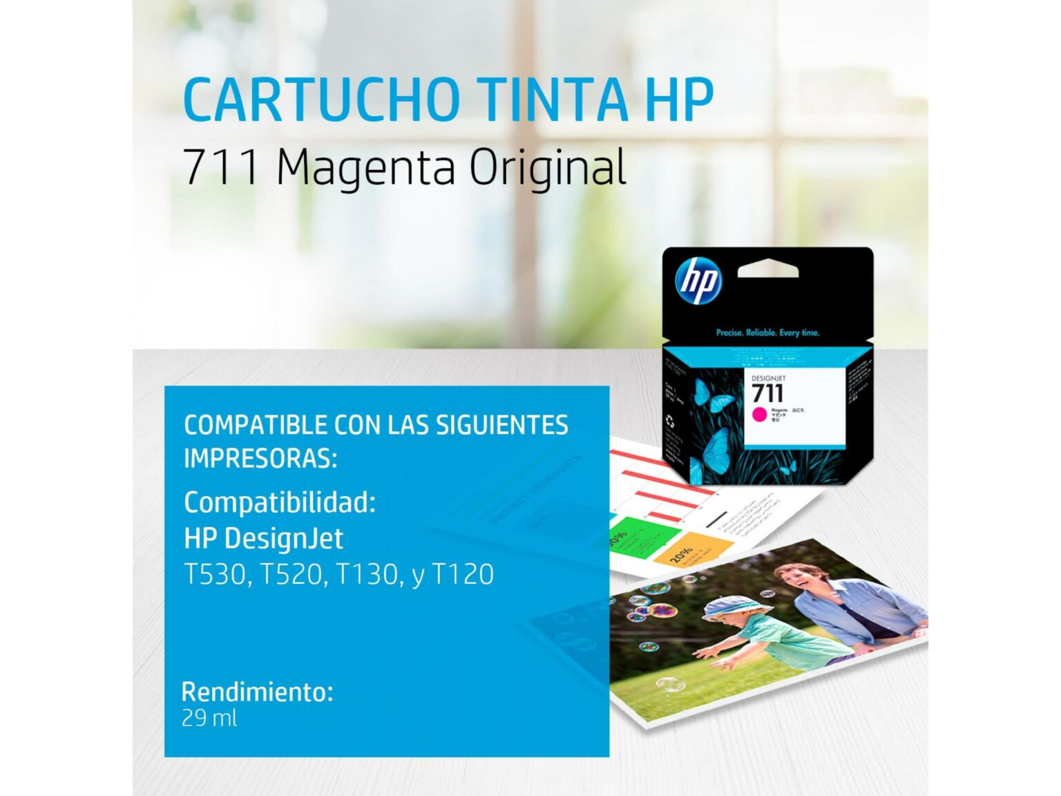 Tinta Hp CZ131A 711 Magenta Dgj T120/T520 29 Ml está diseñada para altos estándares de calidad en impresiones a color.