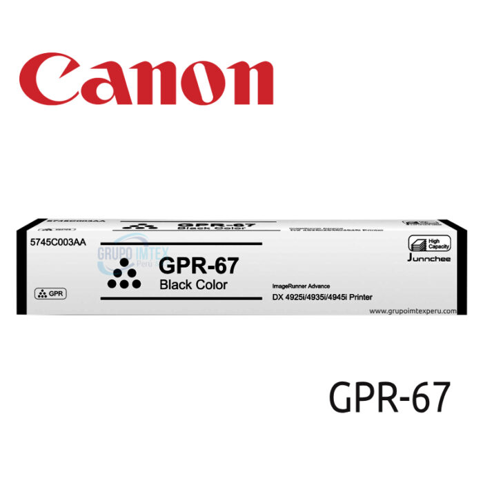 Tóner Canon GPR-67 [5745C003AA] iR ADV DX 4925i / 4935i / 4945i Black 44,500 Páginas Color: Negro, Capacidad: Alta Producto: Original