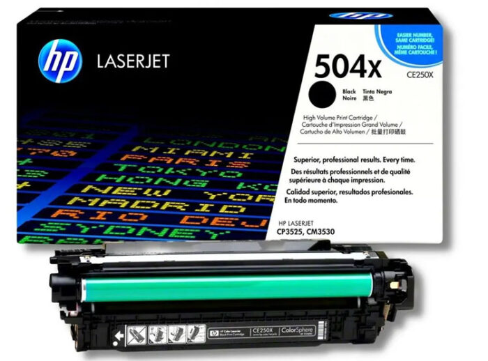 Toner Hp CE250X (504X) L.J. CP3525 Negro 10500P Compatibilidad: HP laserjet cp3525, cm3530, rendimiento 10500 paginas
