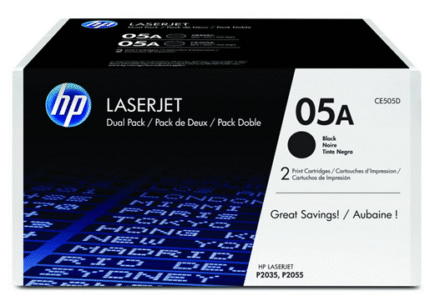Toner Hp CE505D (05D) (Pack 2 CE505A) Compatibilidad: Hp Laser Jet P2055DN/ P2055X/ P2055/ P2055D/ P2035, Rendimiento: 2300 páginas.
