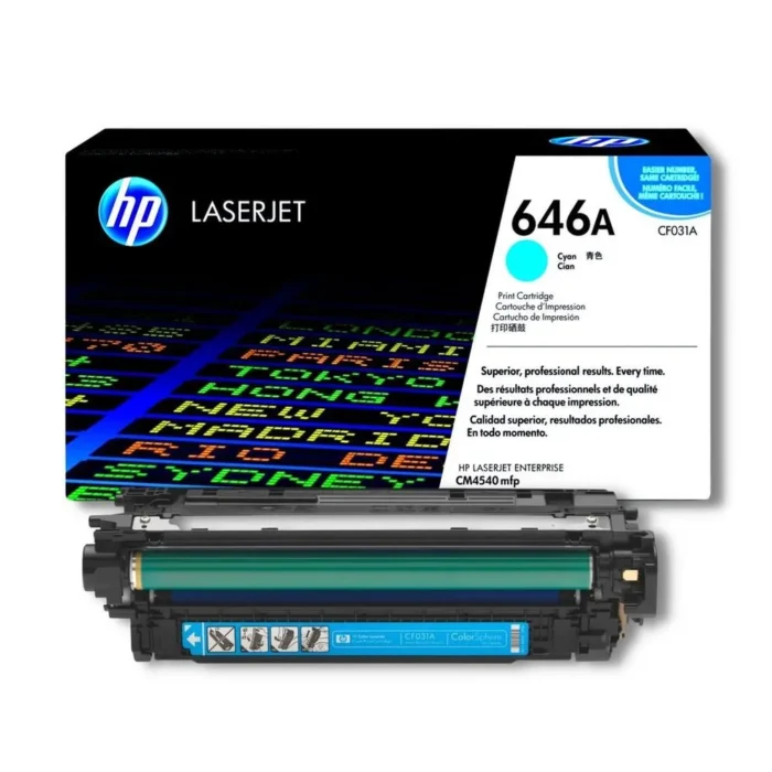 Toner Hp CF031A (646A) L.J. CM4540 Cyan asi mismo obtendrá colores vibrantes, texto nítido, líneas finas y una salida consistente, página tras página.