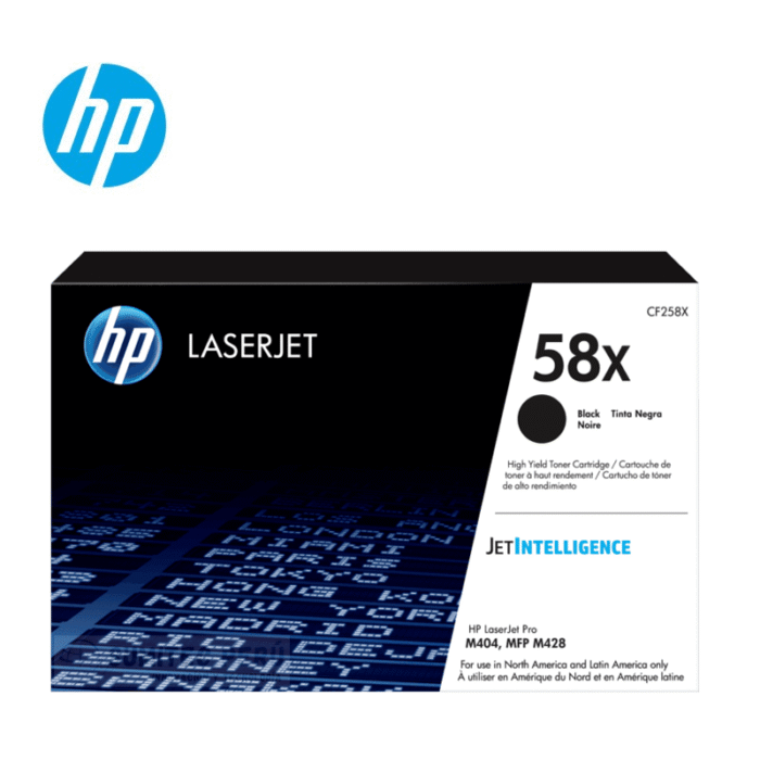 Toner Hp CF258X (58X) L.J.P M404 Negro Con un impresionante rendimiento de hasta 10,000 páginas, este cartucho es ideal para oficinas.