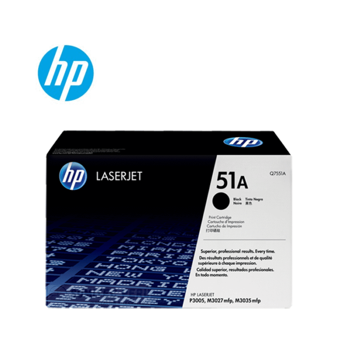 Toner Hp Q7551A (51A) L.J. P3005 M3027 Negro te ofrece calidad de impresión en color negro nítido y radiante, te brinda garantía de fábrica